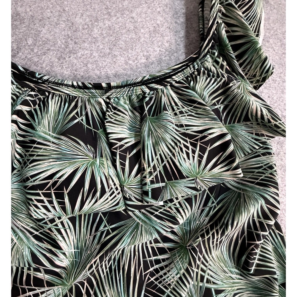 Cabana del Sol Womens One Piece Swimsuit Ruffle Off Shoulder Palm Leaf Large - Picture 2 of 7